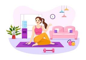 ilustración de prácticas de yoga y meditación con beneficios para la salud del cuerpo para banner web o página de inicio en plantillas planas dibujadas a mano de dibujos animados vector