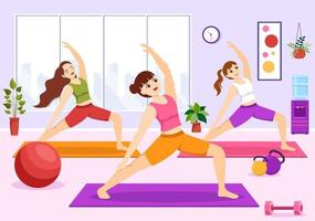 ilustración de prácticas de yoga y meditación con beneficios para la salud del cuerpo para banner web o página de inicio en plantillas planas dibujadas a mano de dibujos animados vector