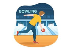 Bowling Game Illustration with Pins, Balls and Scoreboards in a Sport Club for Web Banner or Landing Page in Flat Cartoon Hand Drawn Templates vector