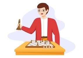 Chess Board Game Illustration with People Sitting Opposite and Playing for Web Banner or Landing Page in Cartoon Hand Drawn Templates Illustration vector