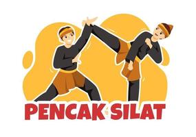 ilustración de pencak silat sport con personas que posan como artista marcial de indonesia para banner web o página de destino en plantillas planas dibujadas a mano de dibujos animados vector