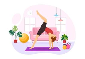 ilustración de prácticas de yoga y meditación con beneficios para la salud del cuerpo para banner web o página de inicio en plantillas planas dibujadas a mano de dibujos animados vector