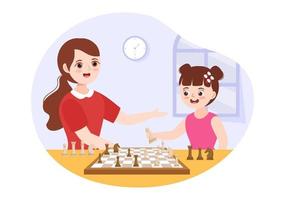 Chess Board Game Illustration with Kids Sitting Opposite and Playing for Web Banner or Landing Page in Flat Cartoon Hand Drawn Templates Illustration vector