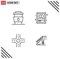 Set of 4 Modern UI Icons Symbols Signs for coffee crossroad fast balloon upstairs Editable Vector Design Elements