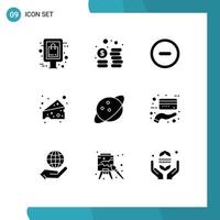 Modern Set of 9 Solid Glyphs Pictograph of credit space minus saturn swiss Editable Vector Design Elements