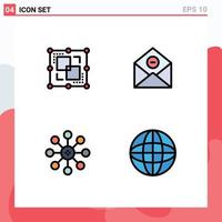 Set of 4 Commercial Filledline Flat Colors pack for divide biochemistry point delete cell Editable Vector Design Elements