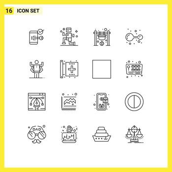 Pack of 16 Modern Outlines Signs and Symbols for Web Print Media such as lab chemistry running atoms cook Editable Vector Design Elements