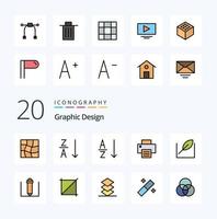 20 Design Line Filled Color icon Pack like arrange design printing crop pencil vector