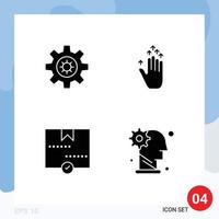 Mobile Interface Solid Glyph Set of 4 Pictograms of gear package gesture approve brain Editable Vector Design Elements