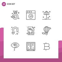 Outline Pack of 9 Universal Symbols of report down protection u turn arrow Editable Vector Design Elements