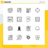 Pictogram Set of 16 Simple Outlines of coder symbols heart symbolism oil Editable Vector Design Elements