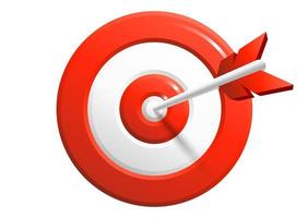 Realistic 3d design red round target and arrow in center isolated on white. Marketing success concept. Targeting the business. Game of darts. Business finance, goal of success, target achievement. vector