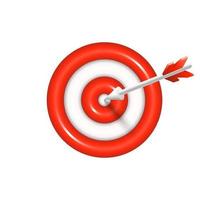 Realistic 3d design red round target and arrow in center isolated on white. Marketing success concept. Targeting the business. Game of darts. Business finance, goal of success, target achievement. vector