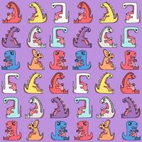 Vector seamless colorful repeating pattern with dinosaurs in cartoon comic style. Perfect for cards, invitations, parties, banners, kindergarten, baby shower, preschool and wallpaper room decoration.