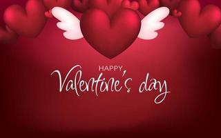 Valentines day sale red romantic background with heart with wings, template. Realistic 3d design. Vector illustration. For wallpaper, flyer, invitation, poster, brochure, banner.