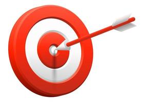Realistic 3d design red round target and arrow in center isolated on white. Marketing success concept. Targeting the business. Game of darts. Business finance, goal of success, target achievement. vector