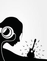 The woman listens to guitar music. A vector illustration