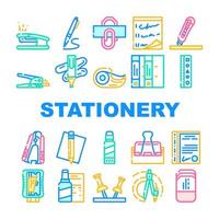 Stationery Equipment Collection Icons Set Vector