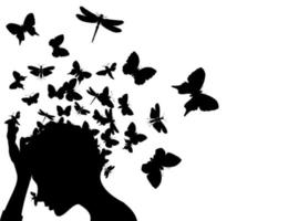 From a head of the girl the butterfly flies. A vector illustration