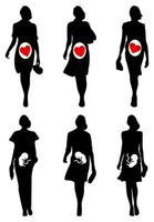 Pregnant girls of model go on a podium. A vector illustration