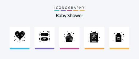 Baby Shower Glyph 5 Icon Pack Including food. kid. cake. invitation. child. Creative Icons Design vector