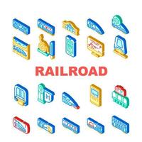 Railroad Transport Collection Icons Set Vector