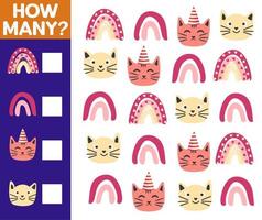 How many Cat, game for children. printable worksheet vector