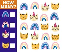 How many Cat, game for children. printable worksheet vector