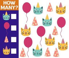 How many Cat, game for children. printable worksheet vector