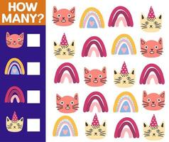 How many Cat, game for children. printable worksheet vector