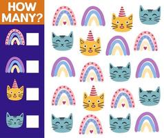 How many Cat, game for children. printable worksheet vector