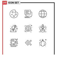 Group of 9 Outlines Signs and Symbols for info gear sms customer service geography Editable Vector Design Elements