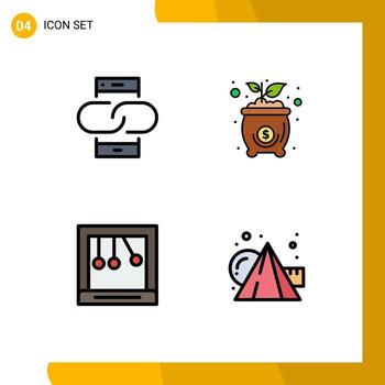 Modern Set of 4 Filledline Flat Colors and symbols such as contact calm message cost newton Editable Vector Design Elements