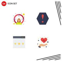 Set of 4 Modern UI Icons Symbols Signs for employee optimization goal warning search Editable Vector Design Elements