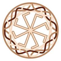 Ladinets, female Kolovrat. a Slavic symbol decorated with Scandinavian weaving ornaments. Beige trendy vector