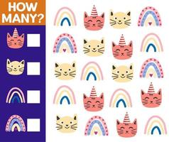 How many Cat, game for children. printable worksheet vector