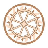 Ladinets, female Kolovrat. a Slavic symbol decorated with Scandinavian weaving ornaments. Beige trendy vector