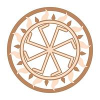 Ladinets, female Kolovrat. a Slavic symbol decorated with Scandinavian weaving ornaments. Beige trendy vector