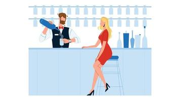 Bartender Expert Making Cocktail For Woman Vector