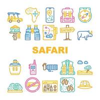 Safari African Hunting Vacation Icons Set Vector