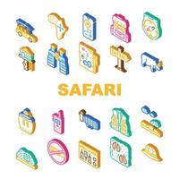 Safari African Hunting Vacation Icons Set Vector