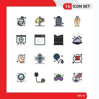 Universal Icon Symbols Group of 16 Modern Flat Color Filled Lines of head brain battery artificial power Editable Creative Vector Design Elements