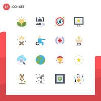 Group of 16 Flat Colors Signs and Symbols for fire stars pray cinema delete Editable Pack of Creative Vector Design Elements