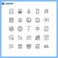 Modern Set of 25 Lines Pictograph of support headset cycle iphone mobile Editable Vector Design Elements