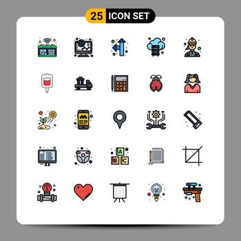 Mobile Interface Filled line Flat Color Set of 25 Pictograms of construction storage online server up left Editable Vector Design Elements