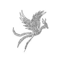 Single swirl continuous line drawing of cute phoenix abstract art. Continuous line draw graphic design vector illustration style of majestic bird for icon, sign, minimalism modern wall decor