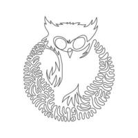 Single curly one line drawing of cute owl abstract art. Continuous line draw graphic design vector illustration of sharp talons to hunt for icon, symbol, company logo, poster wall decor