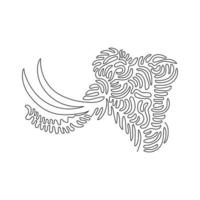 Single swirl continuous line drawing of cute mammoth abstract art. Continuous line draw graphic design vector illustration style of friendly domestic animal for icon, minimalism modern wall decor