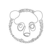 Continuous one curve line drawing of ferocious bear abstract art in circle. Single line editable stroke vector illustration of carnivorous mammals for logo, wall decor and poster print decoration