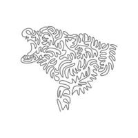 Continuous curve one line drawing of hungry ferocious bear curve abstract art. Single line editable stroke vector illustration of scary bear for logo, wall decor and poster print decor